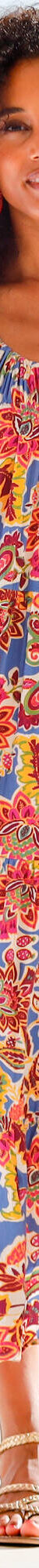 Robe longue volantée, crépon imprimé (bleu / rose) Robe longue volantée, crépon imprimé (bleu / rose)